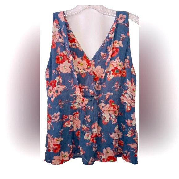 Volcom Top S Cute Blue Rayon Boho Hippie Floral Cottagecore Tank Shirt Blouse - Picture 6 of 8
